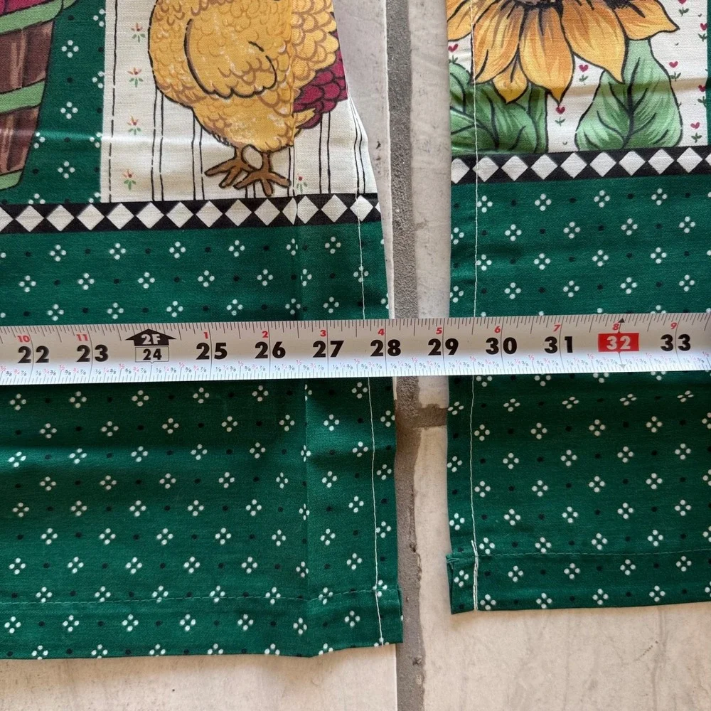 Vintage Farmhouse Kitchen Curtain Set 3 Pc Valance Tier Panels Chicken Sunflower